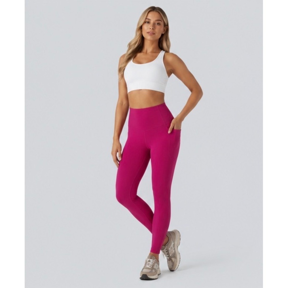 NWT Halara Womens High Waisted 7/8 Leggings Hot Pink Side Pockets Size M NEW
